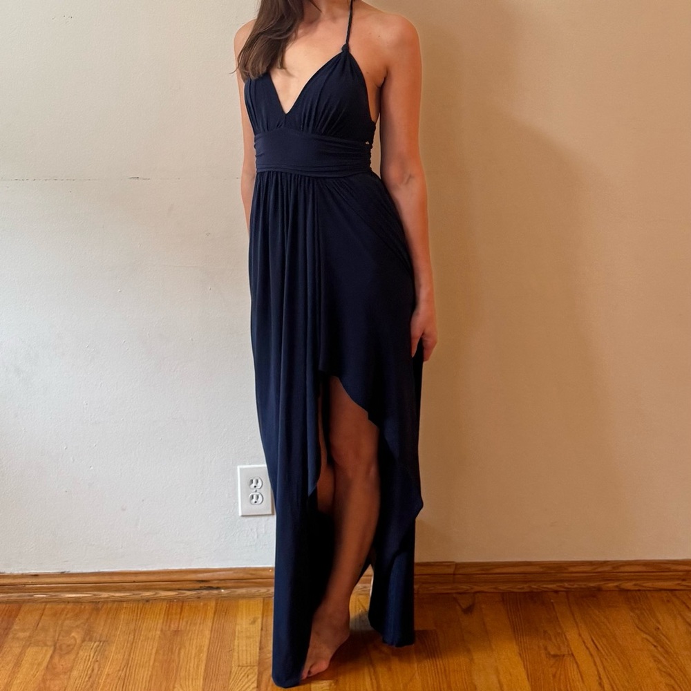 Misa Los Angeles Ever Maxi Dress, Halter, Strappy Back, Midnight, Size Small